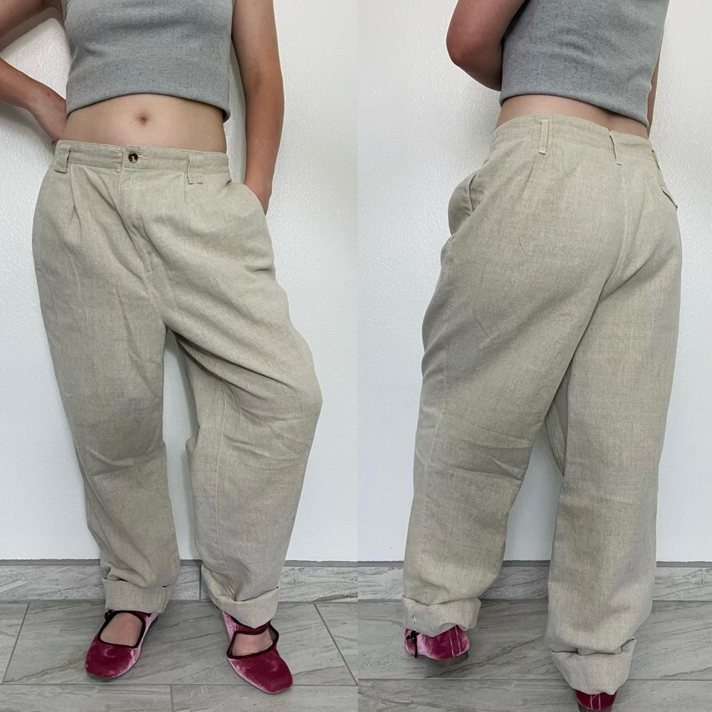 Hunt Club | Vintage 90s Curvy Beige Linen/Cotton Distressed Trousers